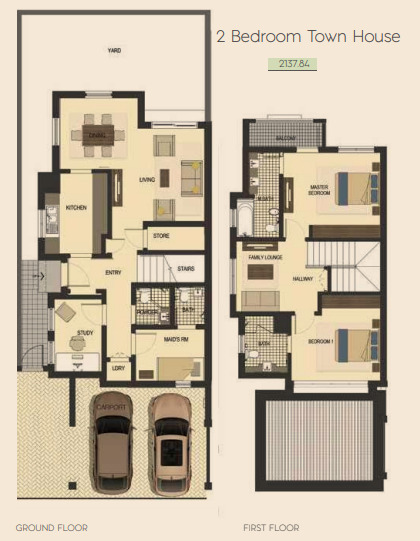 Floor plan of a Townhouses 2BR, 2137.84 ft2 in Saadiyat Lagoons District Townhouses, Abu Dhabi