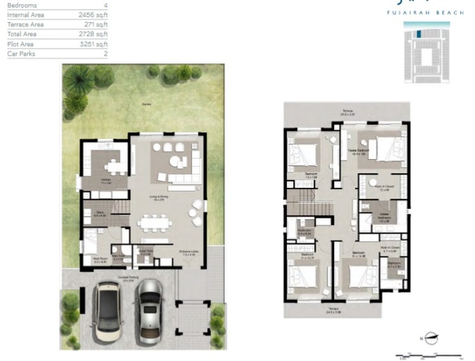 Floor plan of a Townhouses 4BR, 2728 ft2 in Fujairah Beach, Fujairah