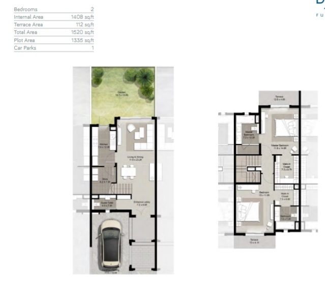 Floor plan of a Townhouses 2BR, 1520 ft2 in Fujairah Beach, Fujairah