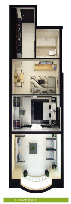 Planning of the apartment Studios, 553 ft2 in Royal Breeze Residence, Ras Al Khaimah