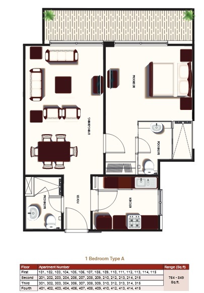 Planning of the apartment 1BR, 818.39 ft2 in Prime Views, Dubai