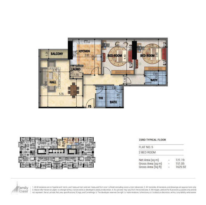 Planning of the apartment 2BR, 1625.92 ft2 in Family Tower, Sharjah