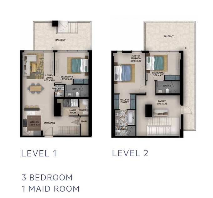 Floor plan of a Duplexes, 1850 ft2 in Oia Residence, Dubai