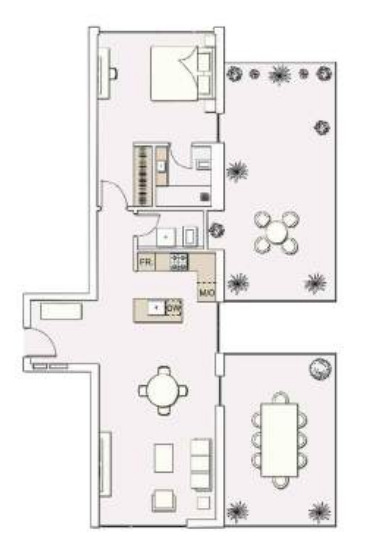 Planning of the apartment 1BR, 1514 ft2 in Signature Livings, Dubai