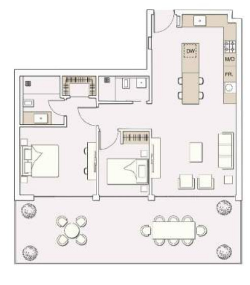 Planning of the apartment 1BR, 1137 ft2 in Signature Livings, Dubai