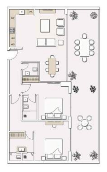 Planning of the apartment 2BR, 1548 ft2 in Signature Livings, Dubai