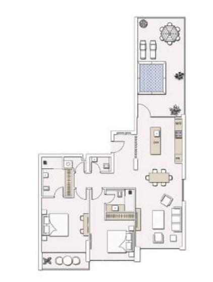 Planning of the apartment 2BR, 1551 ft2 in Signature Livings, Dubai