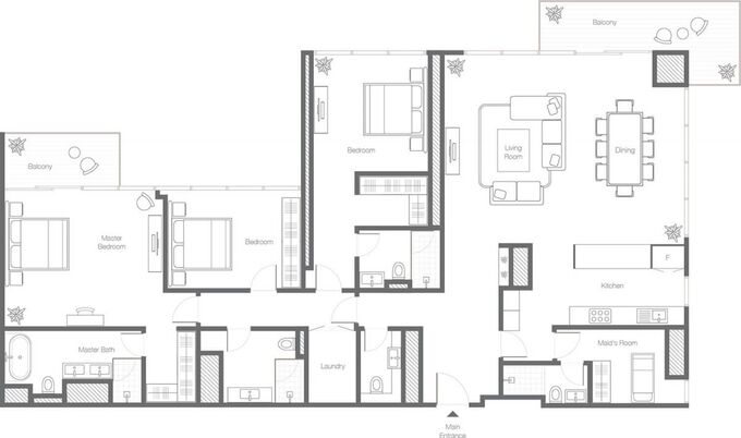 Planning of the apartment 3BR, 2341 ft2 in Banyan Tree Residences, Dubai