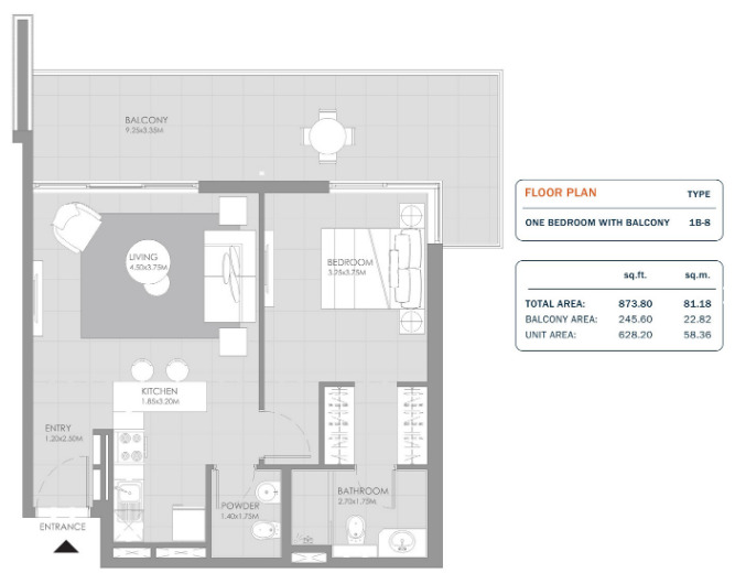 Floor plan of a Studios, 873.8 ft2 in MAG Eye Apartments, Dubai