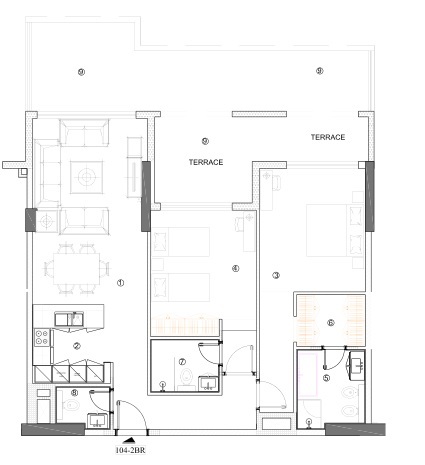 Floor plan of a 2BR, 1215.26 ft2 in Avenue Residence 4, Dubai