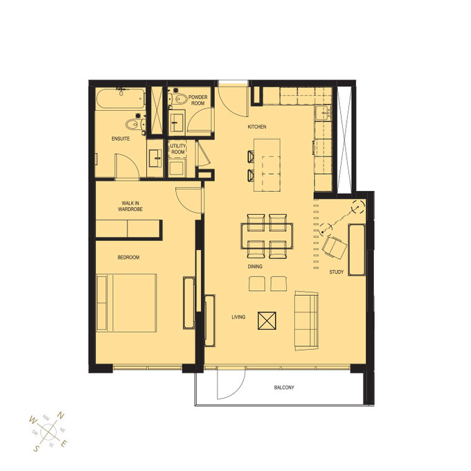 Floor plan of a 1BR, 906 ft2 in Q Gardens Boutique Residences, Dubai