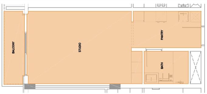 Floor plan of a Studios, 450 ft2 in Q Gardens Boutique Residences, Dubai
