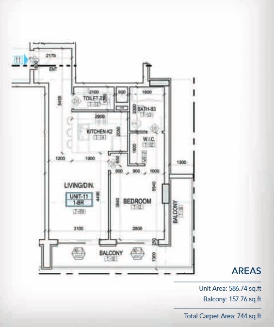 Planning of the apartment 1BR, 586.74 ft2 in Kappa Acca 3, Dubai