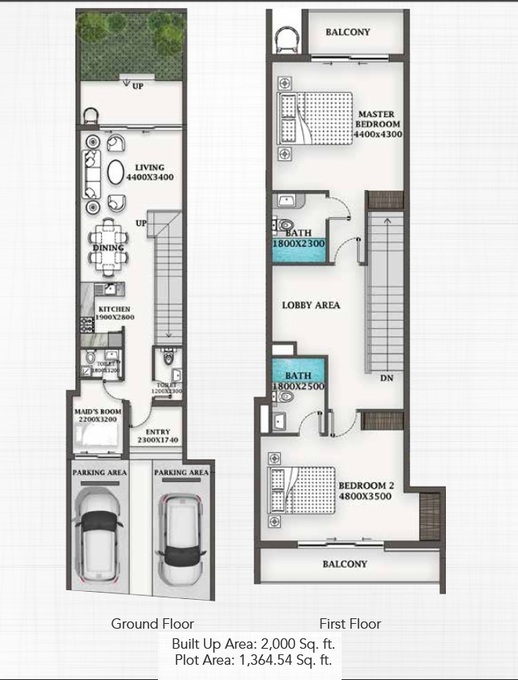 Planning of the apartment Townhouses 2BR, 2000 ft2 in Al Burooj Residence VII, Dubai