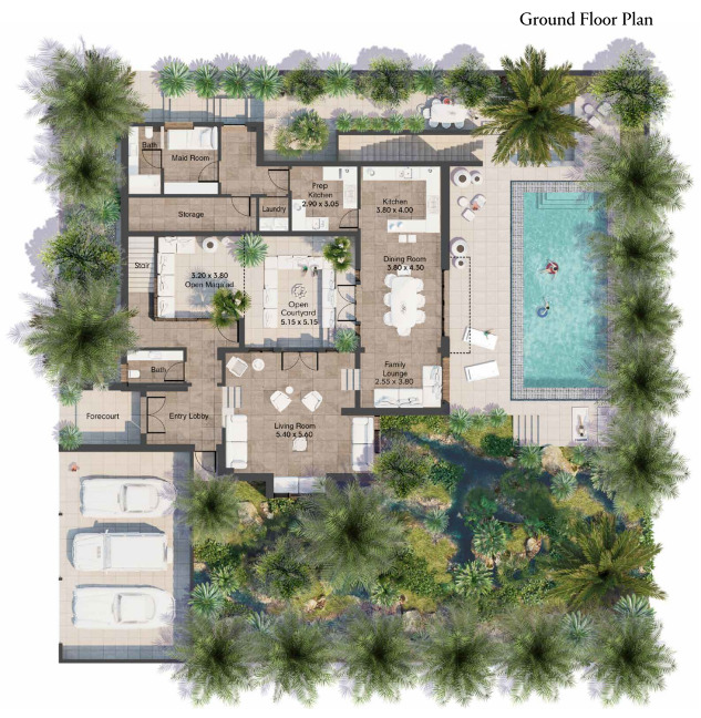 Floor plan of a Villas 3BR, 4542 ft2 in AlJurf Gardens, Abu Dhabi