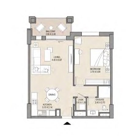 Floor plan of a 1BR, 719 ft2 in Asayel Madinat Jumeirah Living, Dubai