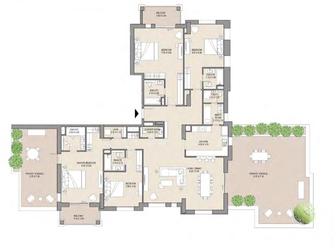 Floor plan of a 4BR, 2447 ft2 in Asayel Madinat Jumeirah Living, Dubai