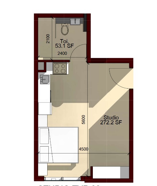 Planning of the apartment Studios, 325.3 ft2 in Laya Heights, Dubai