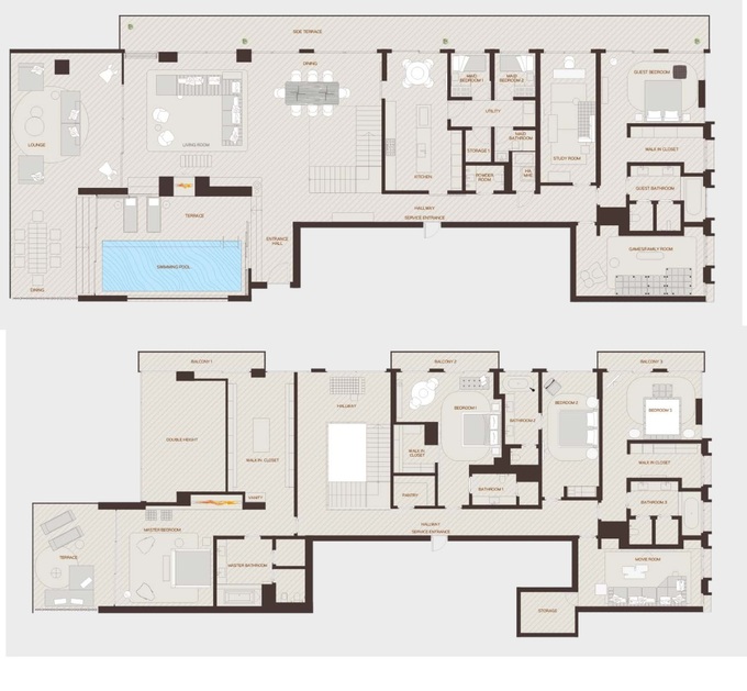Planning of the apartment Duplexes, 8479 ft2 in Palme Couture Residences, Dubai