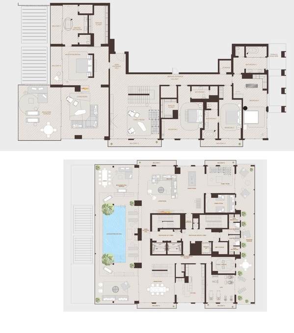 Planning of the apartment Duplexes, 9739 ft2 in Palme Couture Residences, Dubai