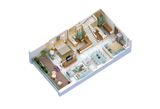 Planning of the apartment 3BR, 2600 ft2 in Sunshine Residences, Dubai