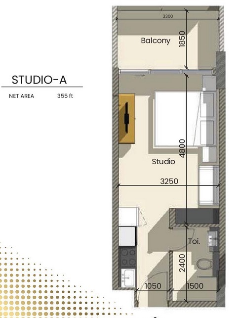 Floor plan of a Studios, 355 ft2 in Samana Golf Avenue, Dubai
