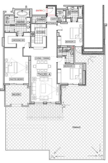 Planning of the apartment 3BR, 4361 ft2 in Balqis Residence Apartments, Townhouses and Villas, Dubai