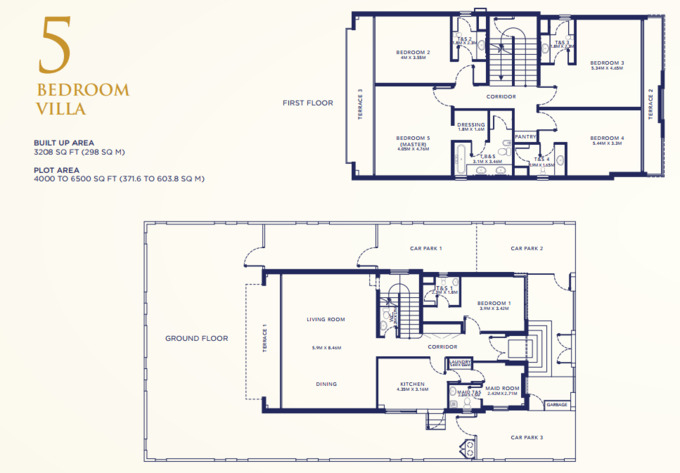 Floor plan of a Villa 5BR, 3208 ft2 in Falcon City of Wonders Eastern Residences, Dubai