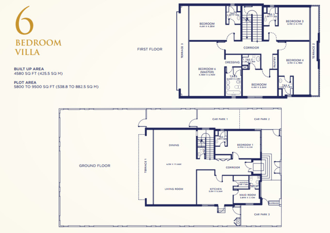 Planning of the apartment Villas 6BR, 4580 ft2 in Falcon City of Wonders Eastern Residences, Dubai