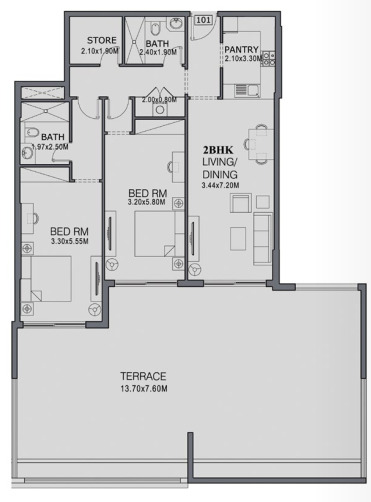 Planning of the apartment 2BR, 2285 ft2 in The Wings, Dubai