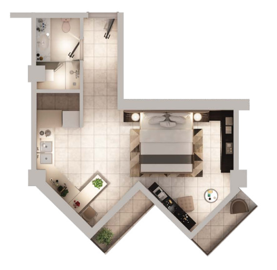 Planning of the apartment Studios, 665 ft2 in Saam Vega, Dubai
