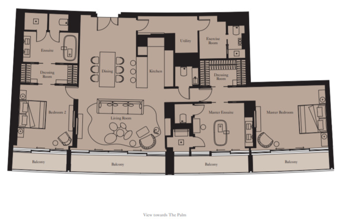 Planning of the apartment 2BR, 2034 ft2 in The Royal Atlantis Resort & Residences, Dubai