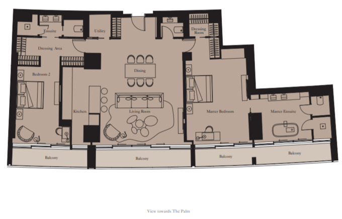 Planning of the apartment 2BR, 1869 ft2 in The Royal Atlantis Resort & Residences, Dubai