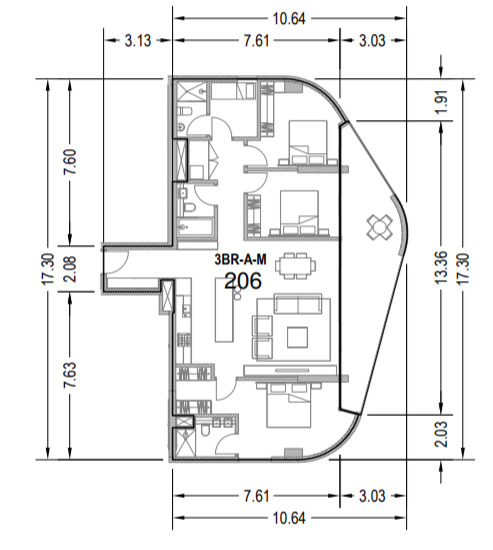 Floor plan of a 3BR, 1741 ft2 in Meera, Abu Dhabi