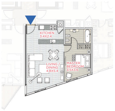 Planning of the apartment 1BR, 705 ft2 in Stella Maris, Dubai