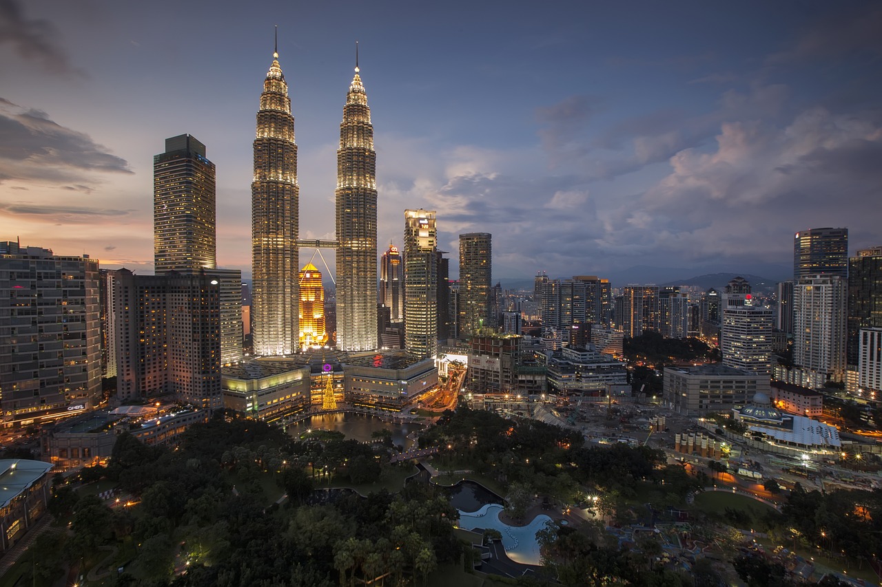 Kuala Lumpur Royal Residences and Iconic Towers with Evening Waterfalls