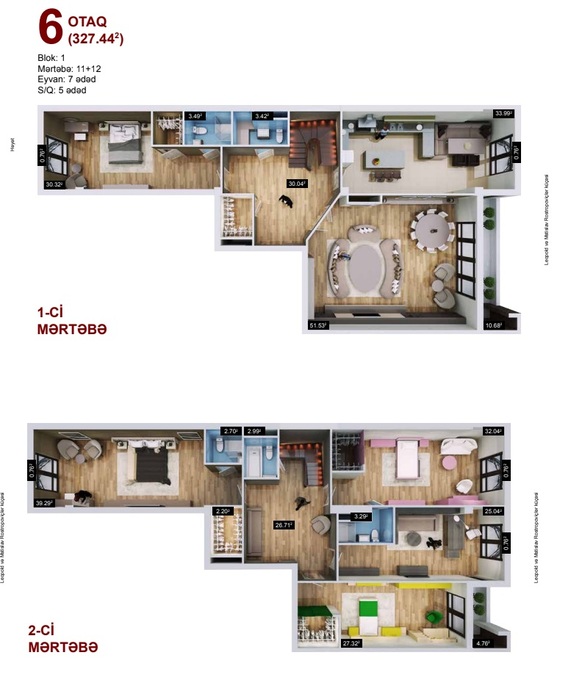 Планировка 6-комнатные квартиры, 327.44 m2 в ЖК Pilot Residence, в г. Баку