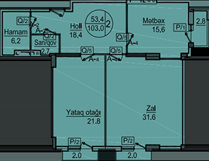 Планировка 2-комнатные квартиры, 103 m2 в Sipark (Проект Тебриз), в г. Баку