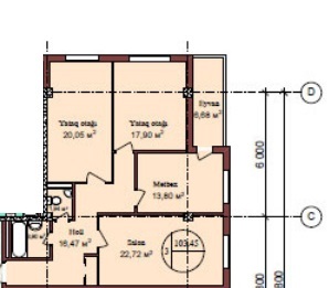 Планировка 3-комнатные квартиры, 103.45 m2 в Cobanzade, в г. Баку