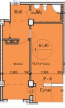 Планировка 1-комнатные квартиры, 61.4 m2 в Cobanzade, в г. Баку