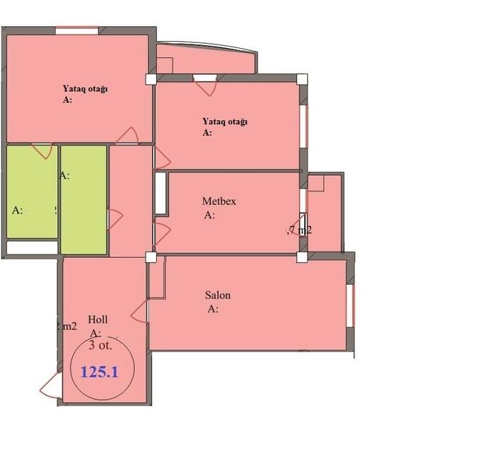 Планировка 3-комнатные квартиры, 125.1 m2 в Aviq, в г. Баку