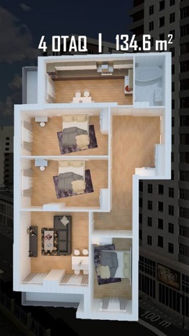 Планировка 4-комнатные квартиры, 134.6 m2 в Yasam Residence, в г. Баку