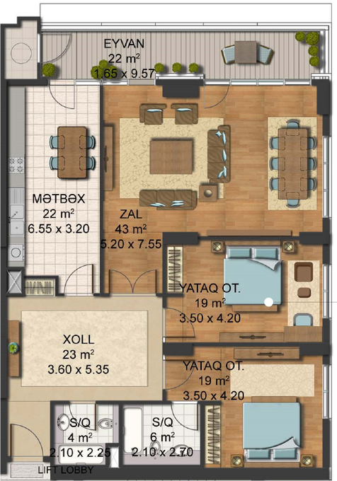 Планировка 3-комнатные квартиры, 162 m2 в Era Tower, в г. Баку