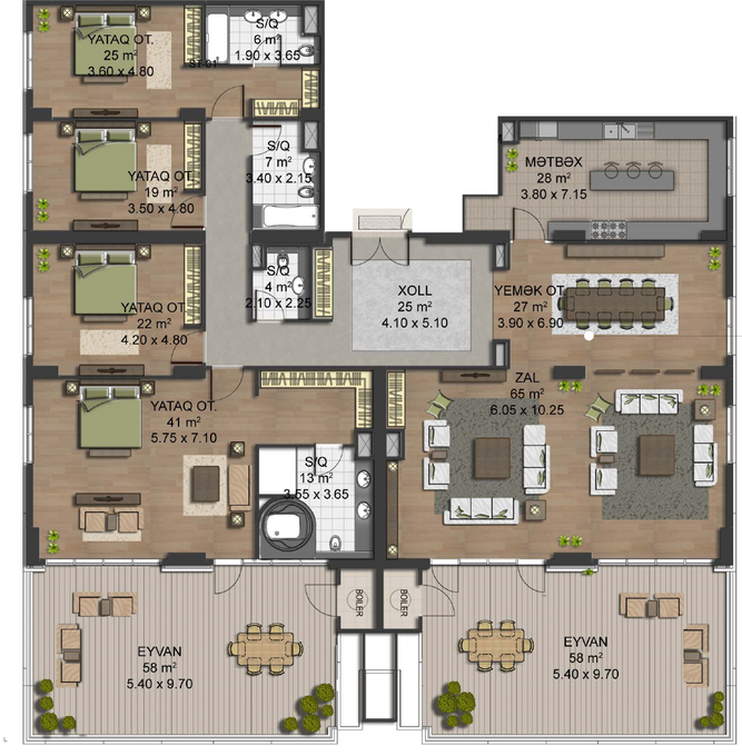 Планировка 5-комнатные квартиры, 396 m2 в Era Tower, в г. Баку