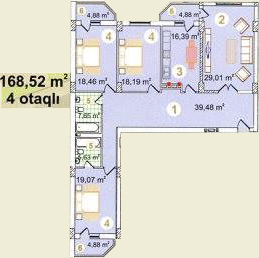 Bakı şəhərinin Atlanta yaşayış kompleksində 168.52 m2 sahəsi olan 4-otaqlılar mənzillərin planlaşdırılması