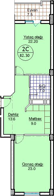 Планировка 2-комнатные квартиры, 82.3 m2 в ЖК Amal-2015, в г. Баку