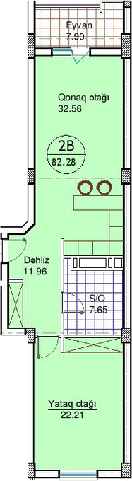Планировка 2-комнатные квартиры, 82.28 m2 в ЖК Amal-2015, в г. Баку