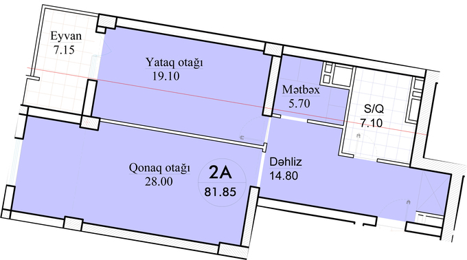 Планировка 2-комнатные квартиры, 81.85 m2 в ЖК Amal-2015, в г. Баку