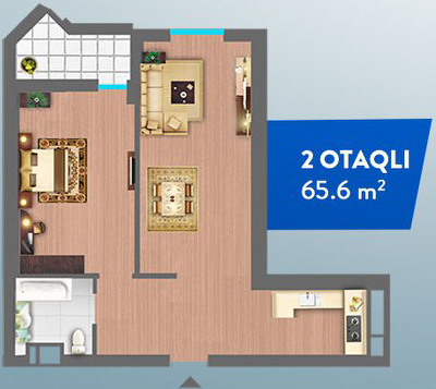 Планировка 2-комнатные квартиры, 65.6 m2 в Atlas Residence, в г. Хырдалана