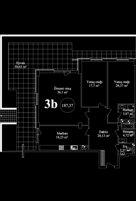 Планировка 4-комнатные квартиры, 187.37 m2 в Xəzri Residence, в г. Сумгаита